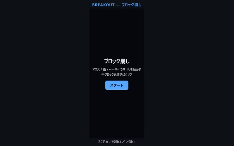ブロック崩しのプレイ画面