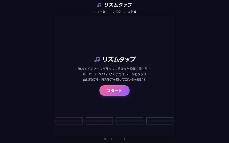 リズムタップのプレイ画面